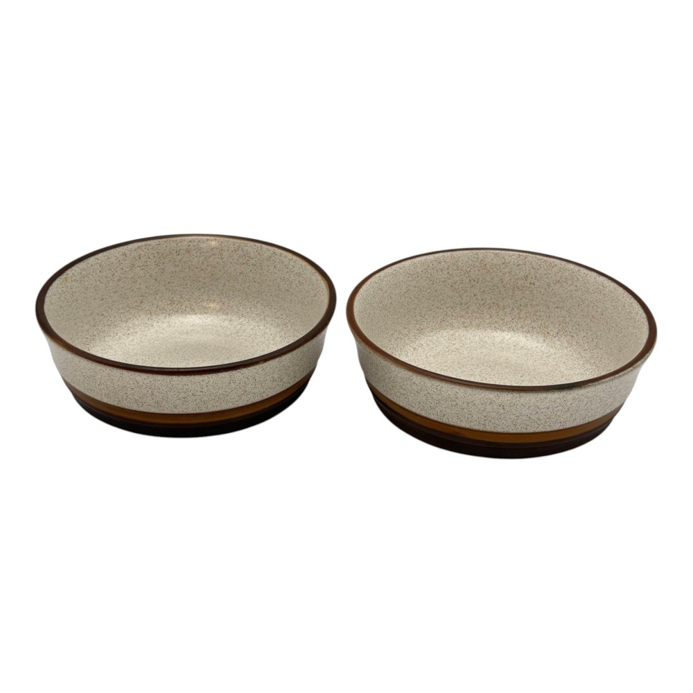 Denby Potters Wheel Cereal Soup Bowls Brown Tan Speckled Stoneware Lot 2